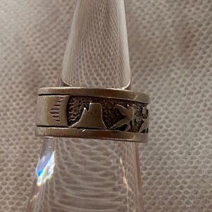 Sterling Silver 925 Mexican Nature Symbols band ring Size 5